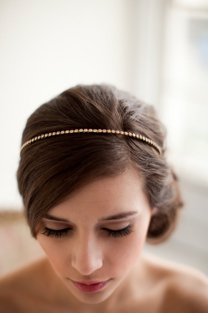 For a truly minimalistic touch, a handmade crystal rhinestone bridal headband ($60) is simple but elegant.