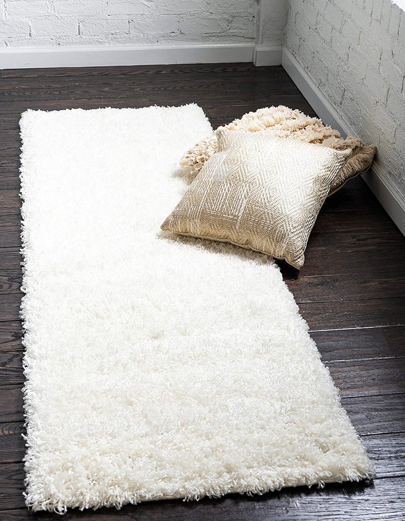 Unique Loom Solo Solid Shag Collection Modern Plush Snow White Runner Rug