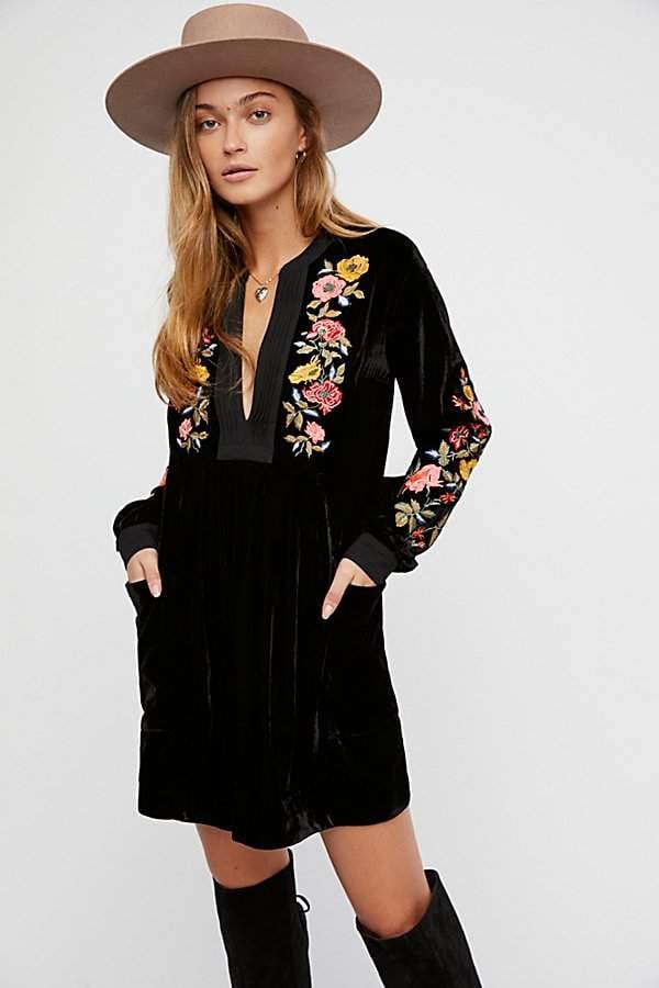 Free people black embroidered dress shop