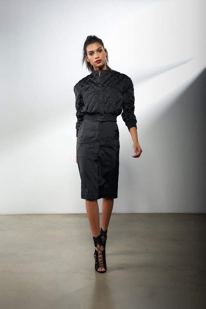 Kendall + Kylie Quilted Bomber ($248) and Pocket Midi Skirt ($128)