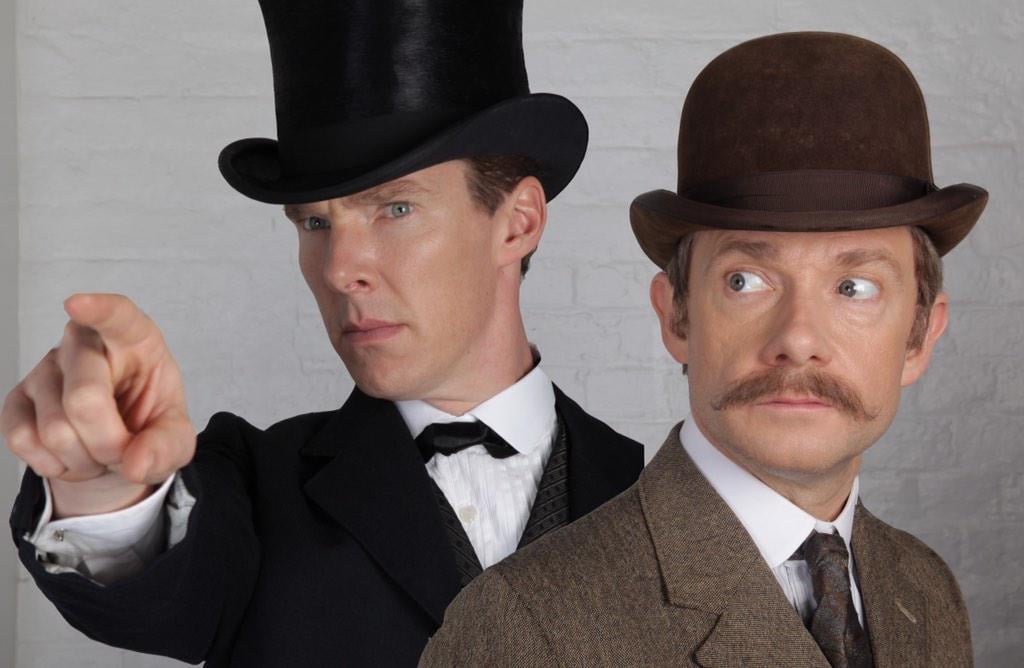 Get excited, Sherlock fans — the Christmas special may not be airing until 2015, but the creators of the show have shared a first look at both Benedict Cumberbatch (Sherlock Holmes) and Martin Freeman (John Watson) from the new episode. Sue Vertue, a producer on the show and wife of cocreator Steven Moffat, was the first to share teases of the upcoming special, including a shot of the draft script written by Moffat and his fellow cocreator, Mark Gatiss (aka Mycroft Holmes). According to reports, the cast and crew won't begin filming on the special until early January, and the episode itself won't air in the UK until Christmas Day 2015. However, the cast and crew will also be working on the highly anticipated fourth season through 2015, meaning that more new episodes should be hitting the airwaves in 2016.