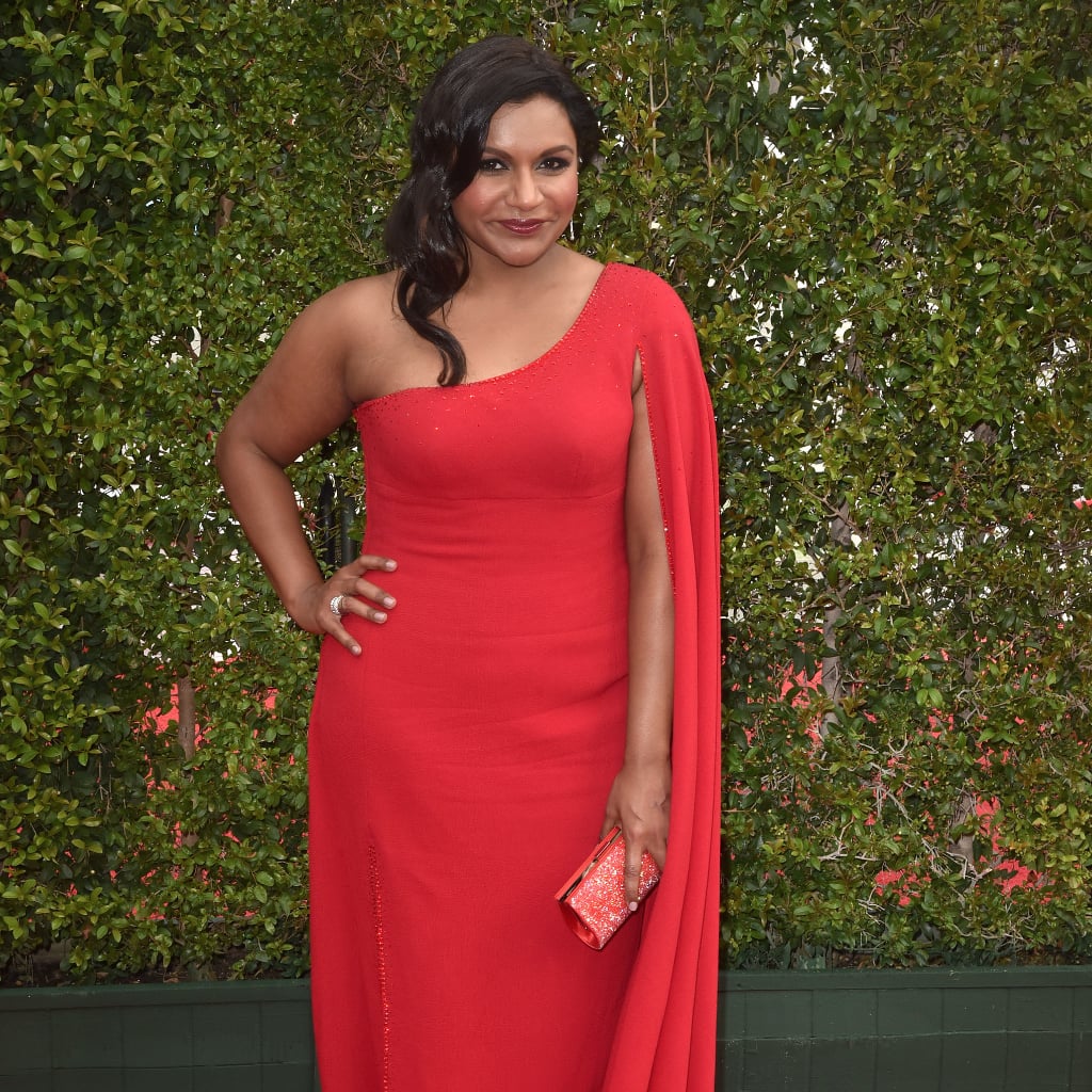 Mindy Kaling Wearing a Red Cape Dress POPSUGAR Fashion