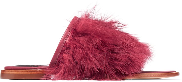 Tibi Jack feather-embellished leather slides