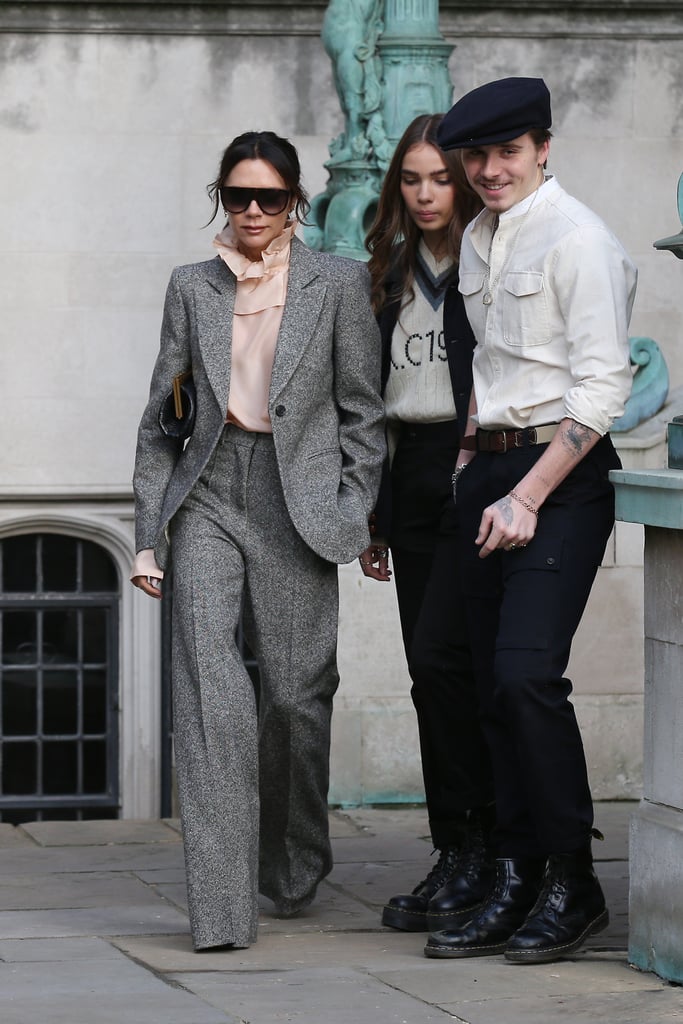 Victoria Beckham Gray Suit With Brooklyn Beckham Girlfriend