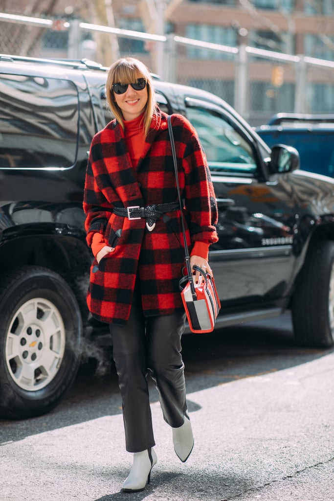 Wear a Plaid Coat Over Your Red Sweater Red Sweaters at Fashion Week