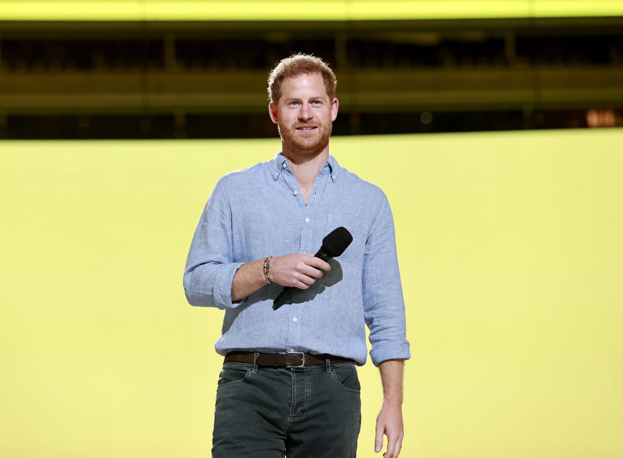 INGLEWOOD, CALIFORNIA: In this image released on May 2, Prince Harry, The Duke of Sussex speaks onstage during Global Citizen VAX LIVE: The Concert To Reunite The World at SoFi Stadium in Inglewood, California. Global Citizen VAX LIVE: The Concert To Reunite The World will be broadcast on May 8, 2021. (Photo by Emma McIntyre/Getty Images for Global Citizen VAX LIVE)