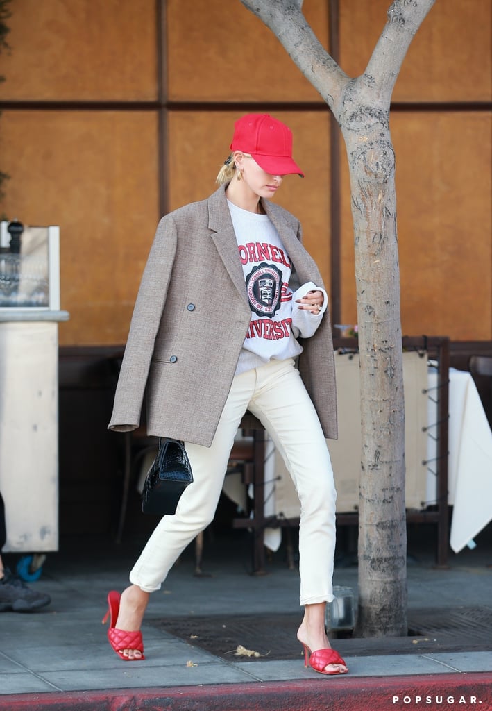 Hailey Baldwin Channels Princess Diana In A College Hoodie Popsugar Fashion Uk