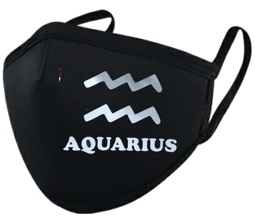 Aquarius Zodiac Sign Printed in Light Blue Black Mask