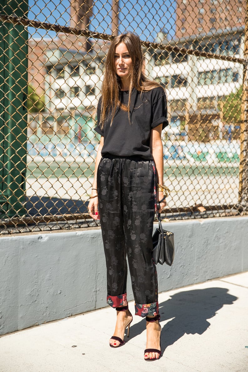 Pajama Pants, a Tee With Rolled Sleeves, and Heels