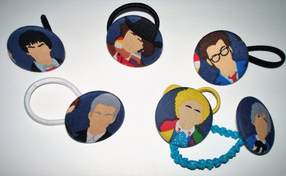 BobbinAround4U Dr. Who Set of 3 Button Ponytail Holders