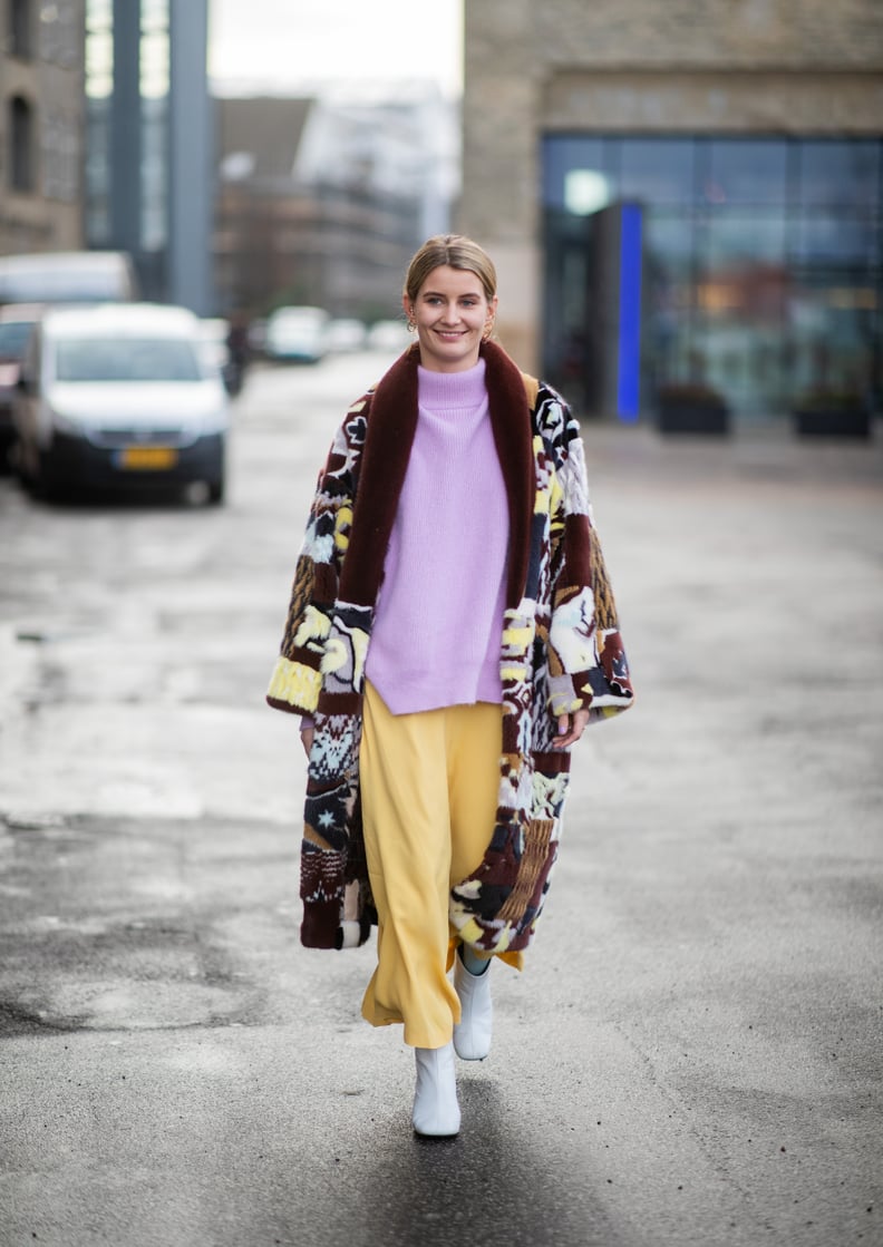 For a Bohemian Look, Top Your Pastel-Colored Outfit With a Printed Coat