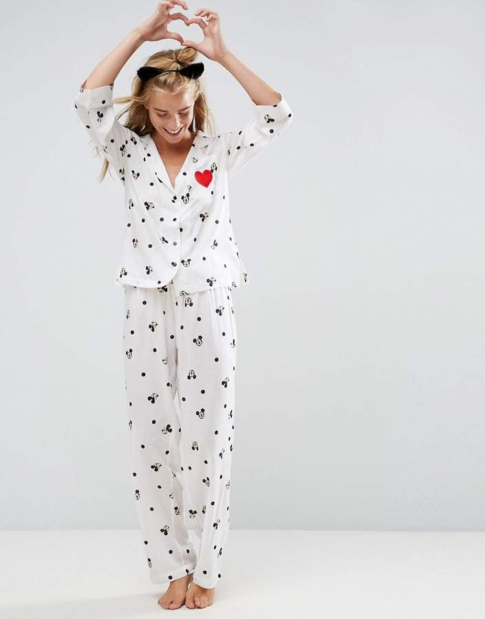ASOS Mickey Mouse Embroidered Heart Trouser and Shirt Pyjama Set