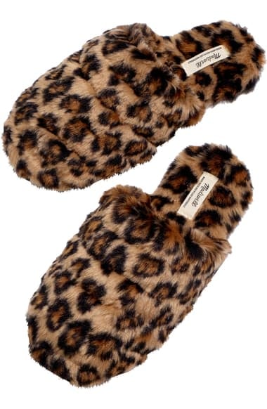 Madewell Leopard Recycled Faux Fur Quilted Scuff Slippers