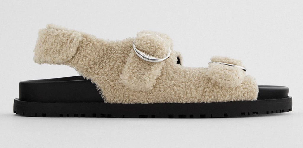 Zara Flat Faux Fur Buckle Sandals