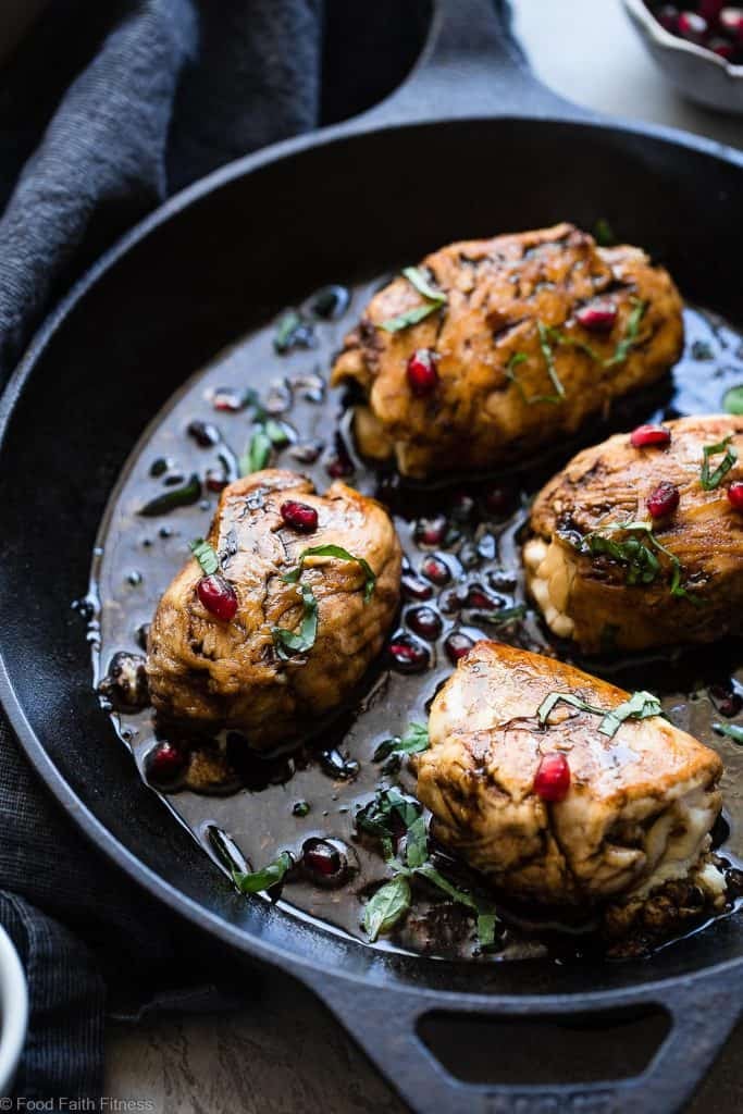 Baked Balsamic Goat Cheese Stuffed Pomegranate Chicken