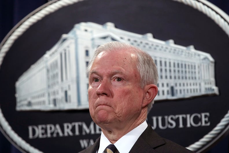 WASHINGTON, DC - JULY 13:  U.S. Attorney General Jeff Sessions listens during a news conference to announce significant law enforcement actions July 13, 2017 at the Justice Department in Washington, DC. Attorney General Jeff Sessions held the news confere