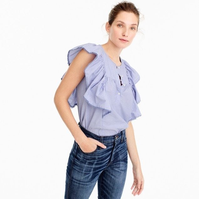 J.Crew Ruffle-Front Shirt in End-on-End Cotton