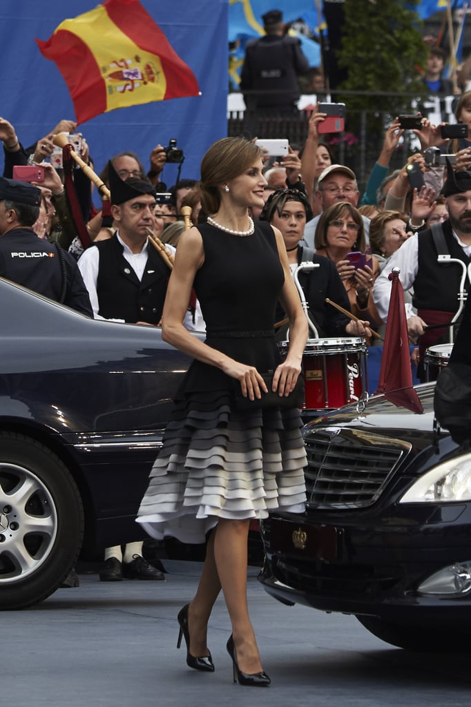 Queen Letizia in an Ombre Black Dress