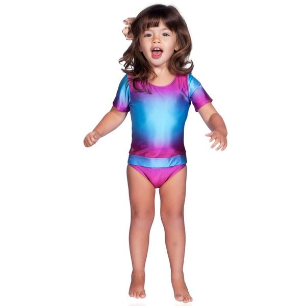Fucshia Turq Ombre Short Sleeve Swimsuit