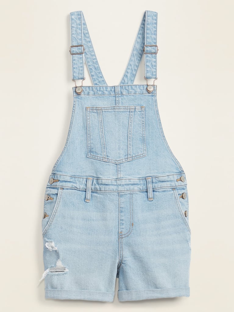 Old Navy Distressed Light-Wash Jean Shortalls | Comfortable Overall ...