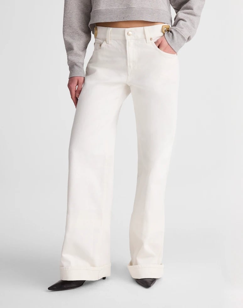 Madewell x Benjamin Talley Smith The Coolidge Low-Rise Wide-Leg Jean ($147, originally $285)
Whoever made the rule "no white pants after Labor Day" clearly didn't own the perfect pair of white jeans. Styled in the right way, these pants can be a closet staple year-round. Team them with a lightweight sweater and pointed-toe boots for a seamless fall outfit.