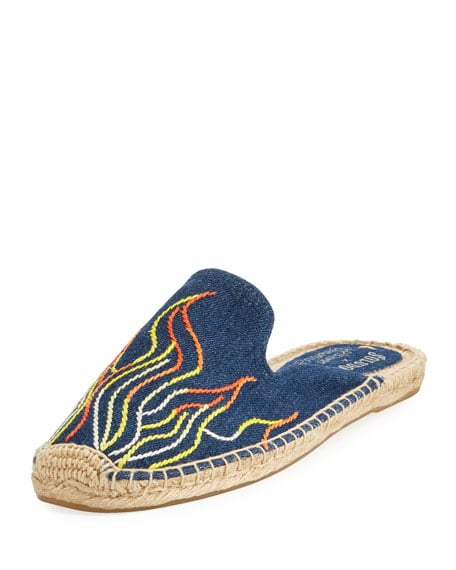 Soludos Flame-Embroidered Denim Espadrille Slides