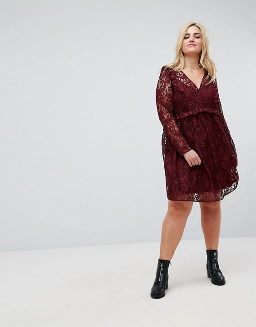 ASOS CURVE Lace Smock Mini Dress with Ruffles