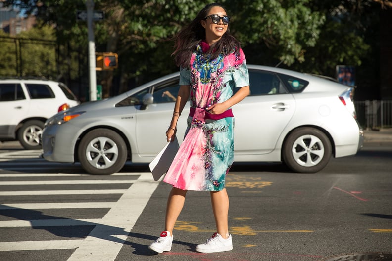 A Pink and Blue Shirtdress That Makes You Feel Like a Princess — With Sneakers