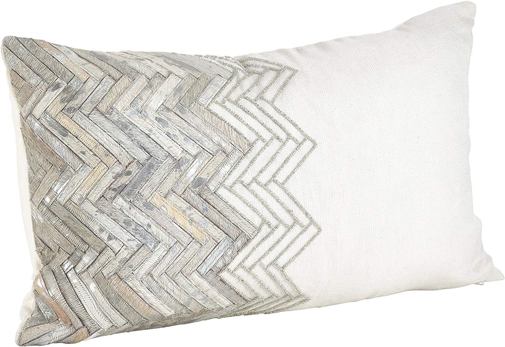 Saro Lifestyle Cowhide Beaded Chevron Design Down Filled Throw Pillow