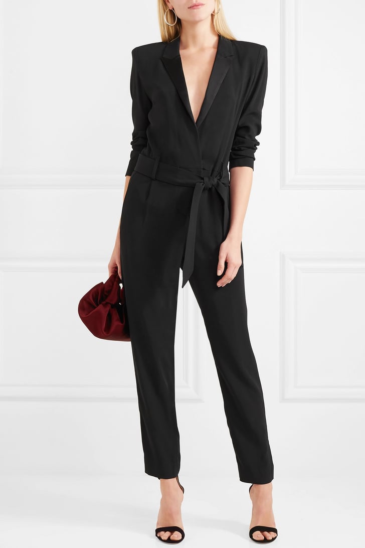 IRO Jesalo Belted Crepe Jumpsuit | Miley Cyrus's Black Tuxedo Jumpsuit ...