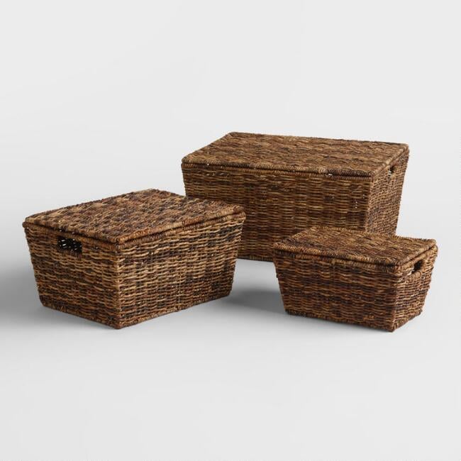 Madras Rectangular Tapered Lidded Basket