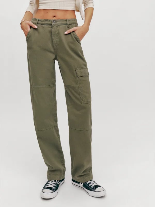 Green Cargo Pants: Reformation Bailey High Rise Utility Pant