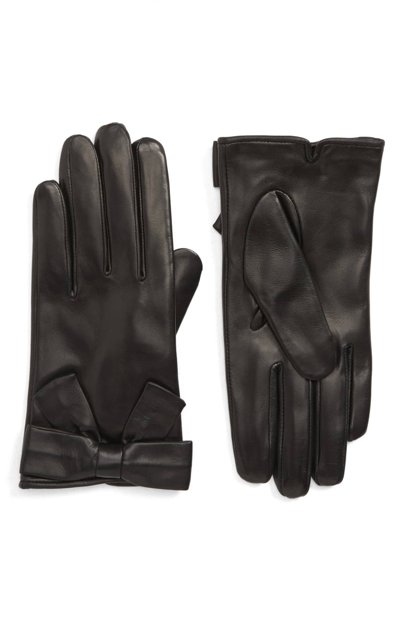 Kate Spade New York Self-Knot Bow Leather Gloves