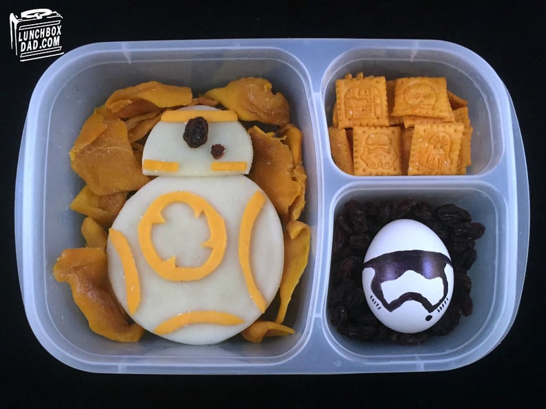 BB-8 droid sandwich and First Order Stormtrooper egg