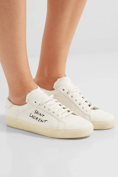 Saint Laurent Court Classic Leather-trimmed Distressed Cotton Sneakers - Off-white