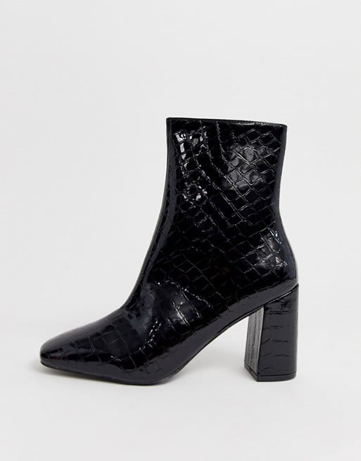 Raid Wide Fit Kim Black Croc Patent Heeled Ankle Boots