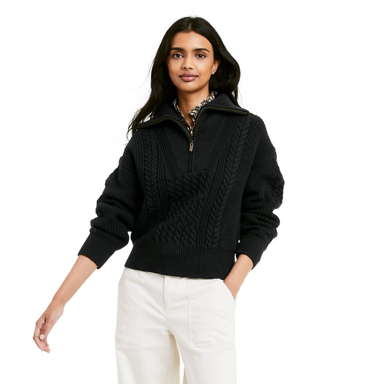 Nili Lotan x Target Quarter Zip Cableknit Pullover Sweater and High-Rise Wide Leg Cargo Pants