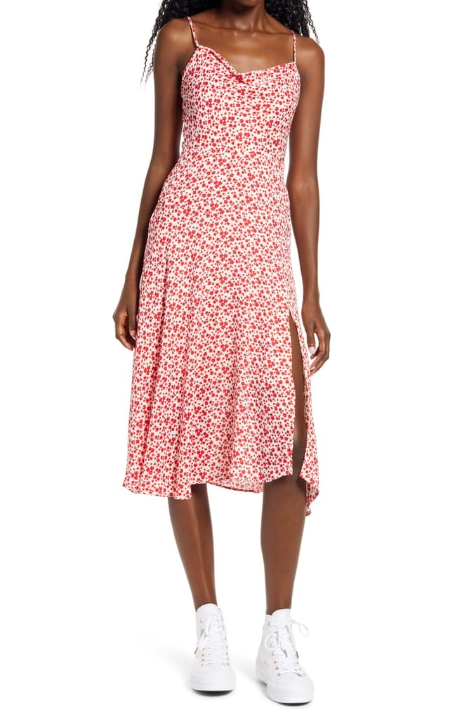 All in Favour Floral Cowl Neck Asymmetrical Dress