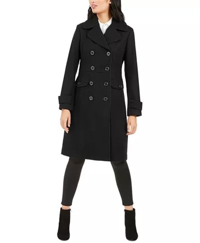 Kenneth Cole Double-Breasted Contrast-Piping Peacoat