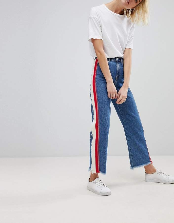 denim pants with stripes down the side