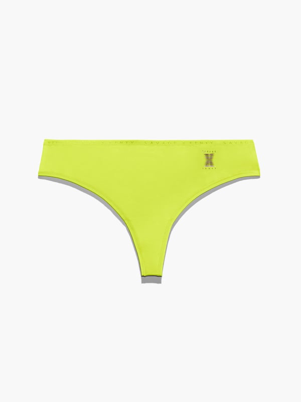 Microfiber High-Waist Thong With Logo Waistband in Green