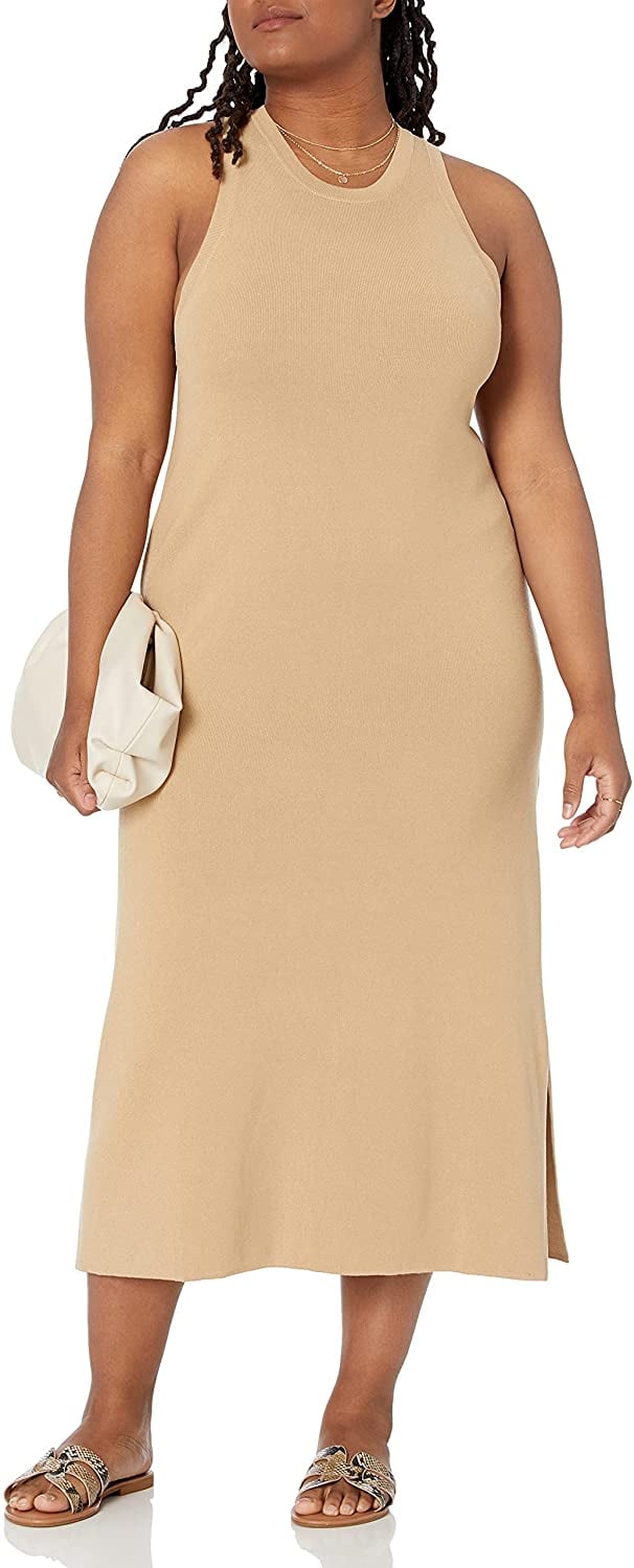 For a Neutral Statement: The Drop Gabriela High Neck Cut-In A-Line Side Slit Maxi Sweater Dress