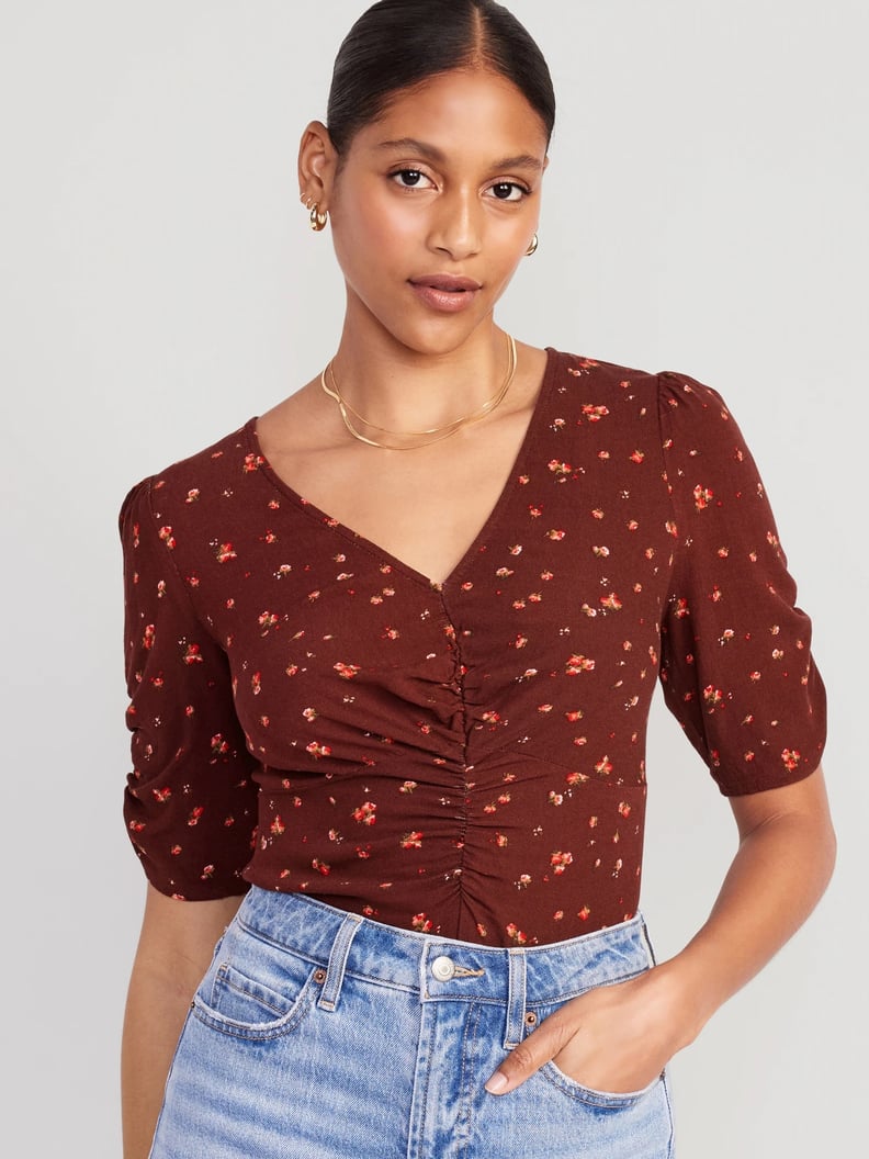 Old Navy Ruched V-Neck Crepe Top