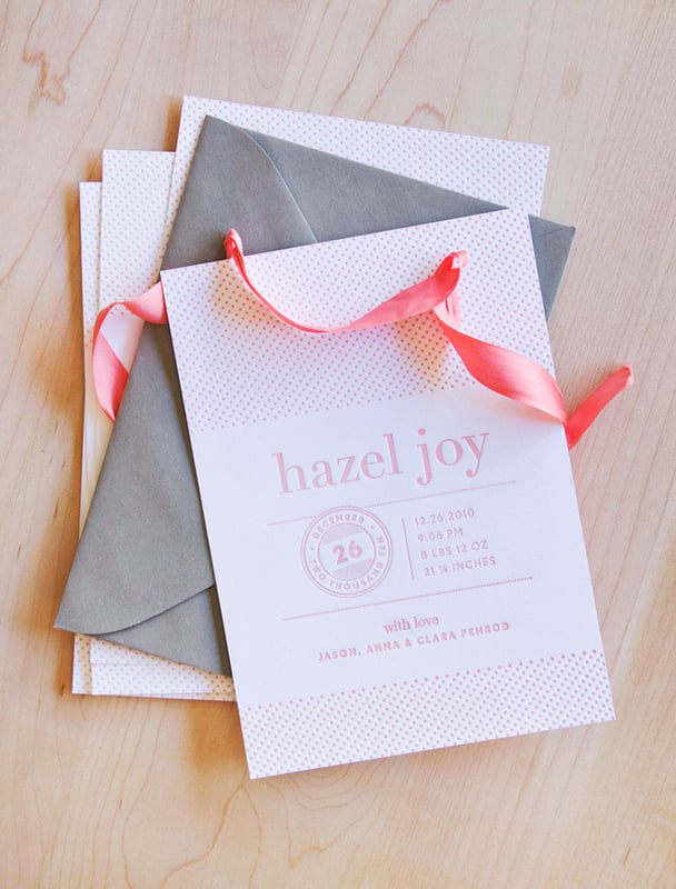 Pink and Gray Letterpress Birth Announcement Elegant Letterpress