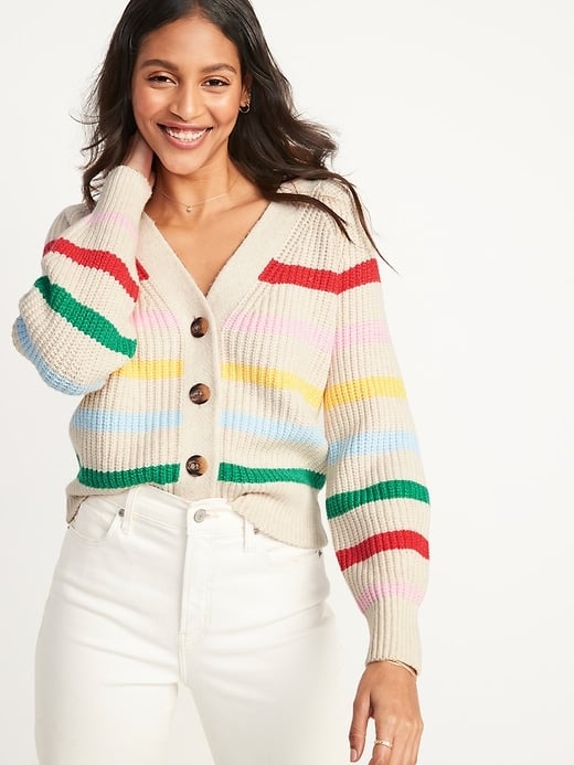 Old Navy Brushed Striped Shaker-Stitch Cardigan Sweater