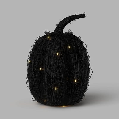 Threshold 11" Woven Rattan Lit Halloween Pumpkin