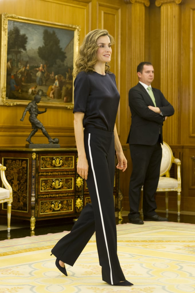 Queen Letizia at Zarzuela Palace in Madrid.