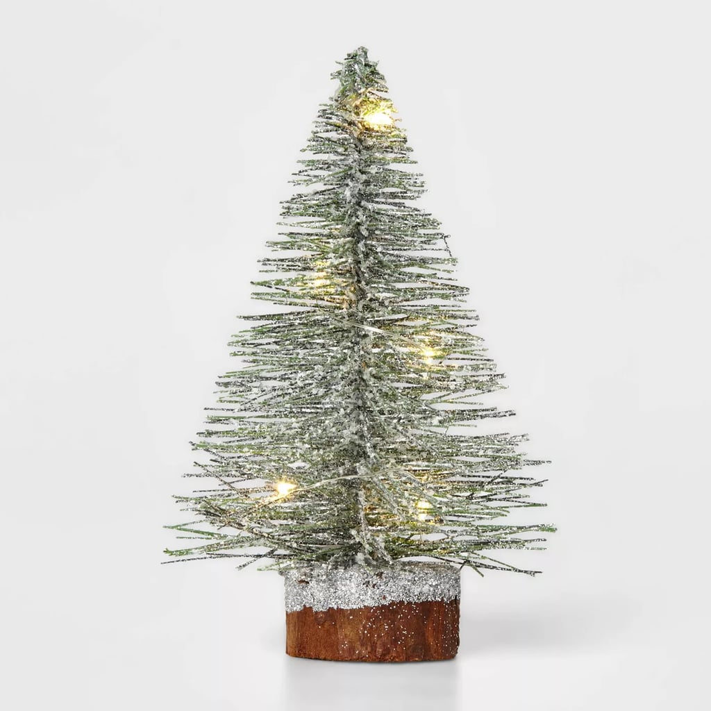 Christmas LED Brush Tree Wood Base Novelty Sculpture Light