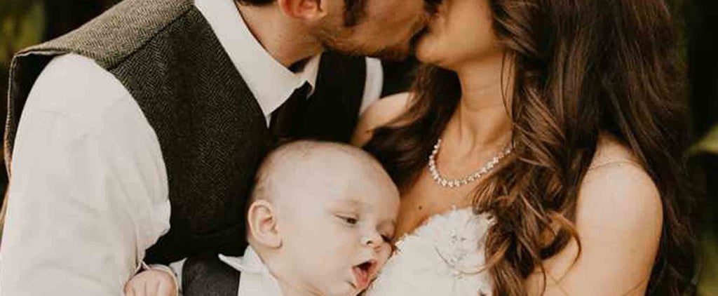 Baby Trying to Breastfeed in Mom's Wedding Photo