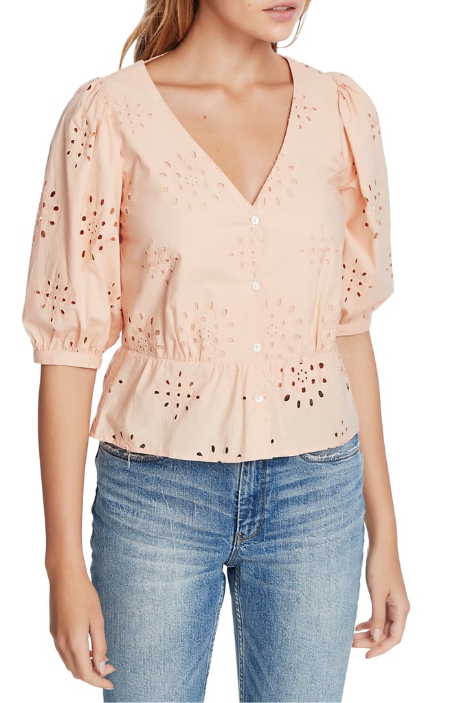 1.STATE Eyelet Peplum Top